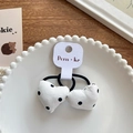 Set of two white fabric heart hair ties with black polka dots on display card - White Heart Black Polka Dot Hair Tie