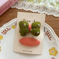 Ensemble de barrettes à fleurs et nœud en tissu orange pour filles style coréen - Nœud Floral Vert Avec Pince Ovale Orange