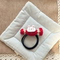 Handmade knitted red candy rabbit hair tie for girls with elastic black double band - Red Candy Bunny