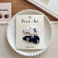 Handmade fabric bow hair clips set in black and white colors on decorative plate - Triangle Bow Hair Clip