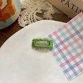 Handmade green embroidered rectangular hair clip with candy color fabric texture - Dark Green (Large)