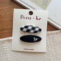 Bowknot hair clip set with houndstooth pattern and black velvet for stylish women - Oval Plaid Bow (Style 7)