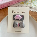 Lot de deux barrettes pour bébé avec nœud en velours gris et motif animal brodé - Style Éléphant et Nœud