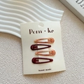 Set of four Korean-style BB hair clips in deep red and amber resin finish for girls - Dark Red Amber Pattern Style (NK1195)
