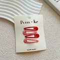 Set of 4 red floral and solid snap hair clips for girls on display card - Red White Plaid Style (NK1195)
