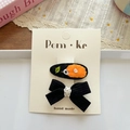 Lot de barrettes pour enfants avec nœud en velours noir et fleur en feutre orange - Style Noir (Avec Fleur Et Nœud En Dentelle)