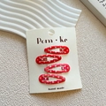 Set of four red polka dot drip glue water drop hair clips on display card - Red Polka Dot Jagged Style (NK1195)