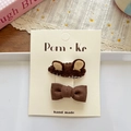 Lot de barrettes oreilles d'ours marron et nœud café pour filles sur carte - Style Oreilles D'Ours Brun Et Nœud
