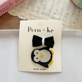 Cute penguin hair clip with a black bow on a white display card for girls - Penguin Shape And Bowknot Style
