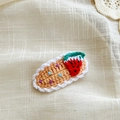 Cute handmade crochet cookie hair clip with strawberry motif and colorful polka dots - Orange Watermelon