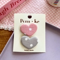 Mollette per capelli a cuore in tessuto a pois rosa e grigi su cartoncino - Cuore Rosa a Pois
