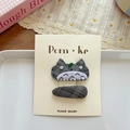 Lot de barrettes pour enfants avec personnage en feutre gris et motif damier - Style Chat Dessin Animé Gris Et Carreaux
