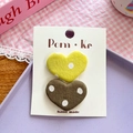 Mollette per capelli a forma di cuore a pois in tessuto giallo e marrone - Cuore Verde a Pois