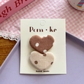 Set di due fermagli per capelli a cuore in tessuto a pois marroni e beige - Cuore Marrone a Pois