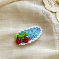 Handmade light blue crochet fruit hair clip with red cherries and white lace edges - Sky Blue Cherry