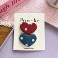Mollette per capelli a cuore in tessuto con pois bianchi in rosso e blu per bambine - Cuore Rosso a Pois