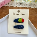 Cute strawberry felt and blue plaid fabric hair clips set on a display card - Strawberry + Plaid