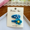 Handmade blue felt flower hair clips for girls with embroidery on a display card - Oval And Flower Hair Clips