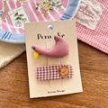 Pink plaid hair clip set with cute cartoon bear patch and soft moon fabric hairpin - Goose Plaid