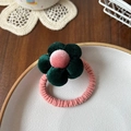 Elastico per capelli a fiore in velluto a coste verde scuro e rosa per bambine - Elastico per capelli / Elastici per Capelli a Fiori Verdi