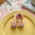 Pink fabric hair accessories set with embroidered bunny scrunchies and a rainbow clip - Rabbit Rainbow