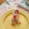 Cute pink bunny fabric scrunchie with red plaid ears and rainbow embroidery hair tie - Rabbit Bow Rainbow
