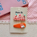 Set de pinzas para el pelo con corona de cuadros rojos y conejo bordado naranja para niñas - Corona Naranja Pompon