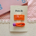 Set de pinzas para el cabello de tela naranja con estrella y bola púrpura - Estrella Cuadrada Naranja