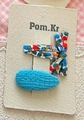 Set aus Haarspange mit Blumenmuster und blauer Stoffhaarnadel für Kinder - Blau Schleife Blumig