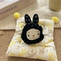 Cute bunny velvet hair scrunchie with white embroidery face and black fabric ears - Black Rabbit