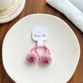 Élastiques à cheveux fleurs tricotées rose fait main pour enfants avec broderie - Fleur Rose