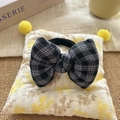 Navy blue plaid bow hair tie with velvet texture and elastic band for women - Blue White Bow