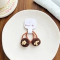 Set of two brown plush flower hair ties for children with cute warm floral designs - Coffee Flower