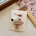 Cute white fabric teddy bear hair clip with mini red apple detail on display card - Pony with Scarf