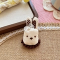 Handmade fabric bunny brooch with beige linen, lace bow and pearl for bag accessories - Brown Rabbit (NK1218)