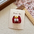 Cute red cat embroidery hair clip with golden crown on a branded display card - Kitten