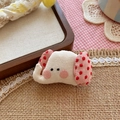 Cute handmade stuffed elephant brooch in beige linen with pink polka dot fabric ears - Red Elephant (NK1218)