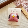 Barrette hibou tricotée rose avec ailes à pois marron sur carte de design coréen - Hibou / chouette