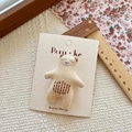 Barrette ours en peluche tricotée beige avec broderie sur carte de style coréen - Petit ours blanc
