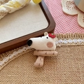 Cute white puppy with red hat and mushroom brooch in handmade cotton fabric design - Off-white Pony (NK1218)