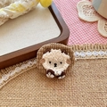 Cute embroidered sheep brooch with corduroy base and checkered bow on rustic fabric - Brown Sheep (NK1218)