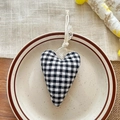 Cute black and white gingham heart fabric pendant with lace detail and cream hanging loop - Plaid Heart