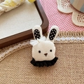 Handmade rabbit stuffed fabric brooch in cream white with lace bow and polka dot ear pattern - Black & White Rabbit (NK1218)