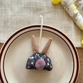 Handmade purple floral rabbit plush charm with brown corduroy ears and soft lace detail - Floral Rabbit