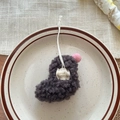 Handmade gray curly wool boot charm with pink pompom and 'hand made' tag for bags - Gray Christmas Shoe
