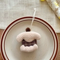 Miniature beige fleece and brown checkered vest plush pendant with a white braided cord - Coffee Brown Cake