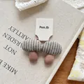 Dettaglio degli elastici per capelli a fungo fatti a mano con strisce grigio-verdi e cotone - Elastico Fungo Righe Verde Chiaro