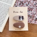 Barrettes à cheveux en tissu marron pour filles avec broderie chat et pois blancs - Style Chat Brun