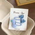 Blue floral and solid fabric bow hair clips for girls set on handmade card - Blue Series