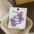 Handmade purple floral and solid bow hair clips set on display card for girls - Purple Series